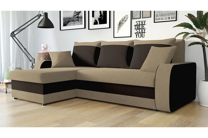 Alvared 3-sits Hörnbäddsoffa Universal - Beige/Brun - Möbler - Vardagsrum - Bäddsoffor