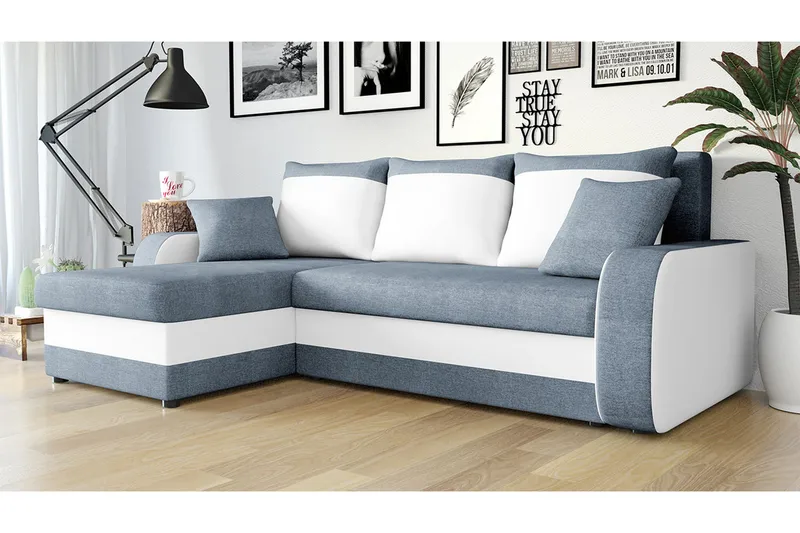 Alvared 3-sits Hörnbäddsoffa Universal - Blå/Vit - Möbler - Vardagsrum - Bäddsoffor