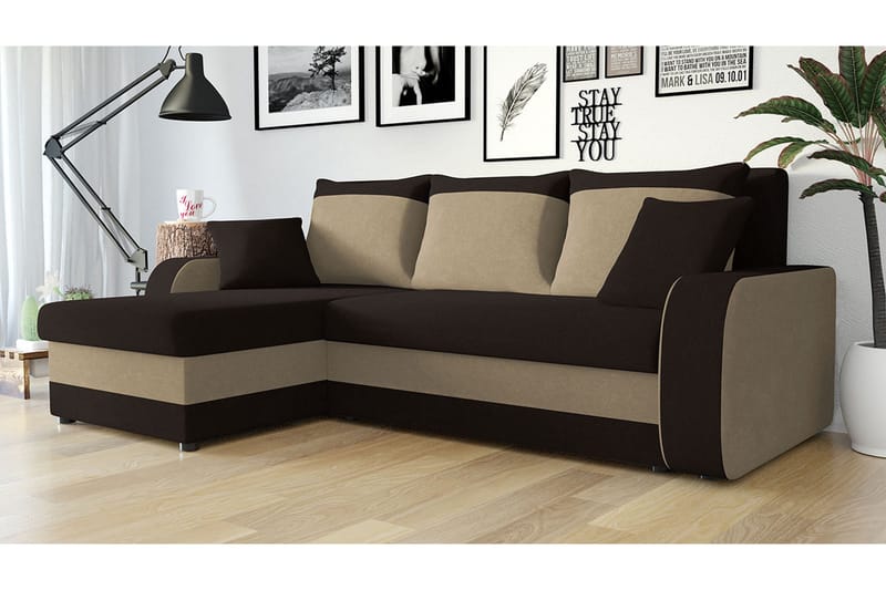 Alvared 3-sits Hörnbäddsoffa Universal - Brun/Beige - Möbler - Vardagsrum - Bäddsoffor