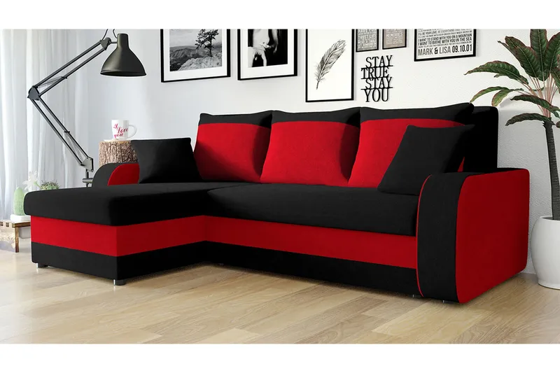 Alvared 3-sits Hörnbäddsoffa Universal - Grå/Röd - Möbler - Vardagsrum - Bäddsoffor