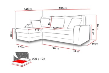 Alvared 3-sits Hörnbäddsoffa Universal - Röd/Grå - Möbler - Vardagsrum - Bäddsoffor
