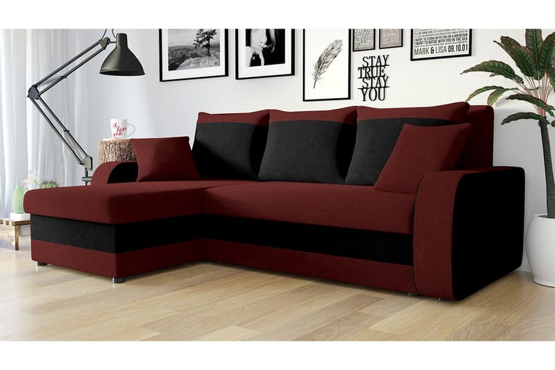 Alvared 3-sits Hörnbäddsoffa Universal - Röd/Svart - Möbler - Vardagsrum - Bäddsoffor