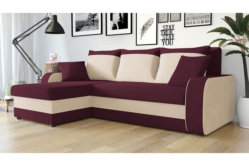 Alvared 3-sits Hörnbäddsoffa Universal - Vit/Röd - Möbler - Vardagsrum - Bäddsoffor