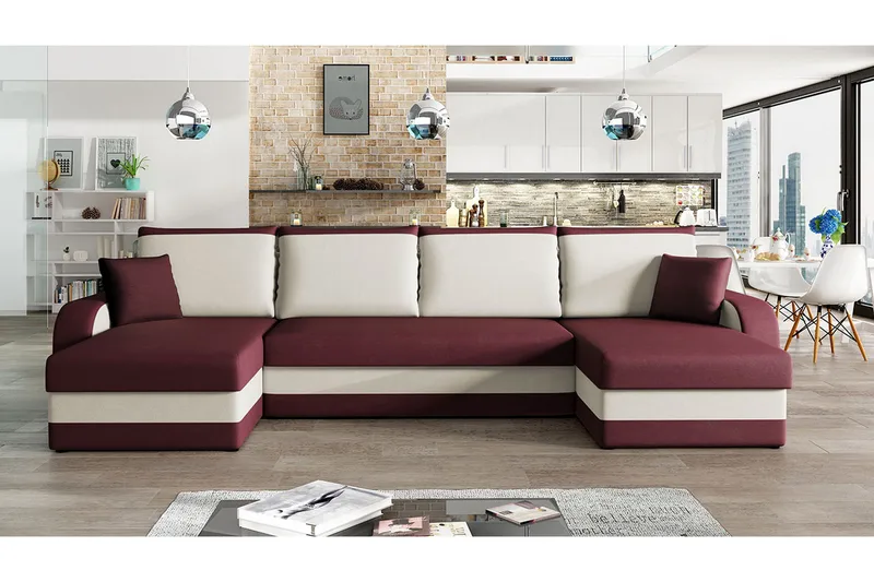 Alvared 4-sits Bäddsoffa med Dubbeldivan med Förvaring - Röd - Möbler - Vardagsrum - Bäddsoffor - U bäddsoffa