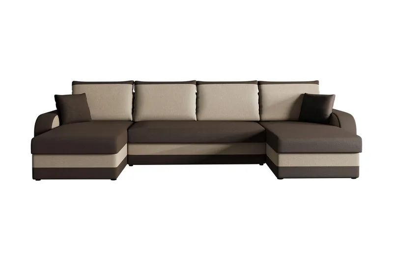Alvared 4-sits Bäddsoffa med Dubbeldivan med Förvaring, Sammet/Brun/Beige
