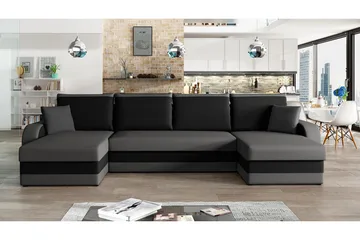 Alvared 4-sits Bäddsoffa med Dubbeldivan med Förvaring - Sammet/Grå/Svart - Möbler - Vardagsrum - Bäddsoffor - U bäddsoffa