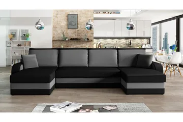 Alvared 4-sits Bäddsoffa med Dubbeldivan med Förvaring - Sammet/Svart/Grå - Möbler - Vardagsrum - Bäddsoffor - U bäddsoffa