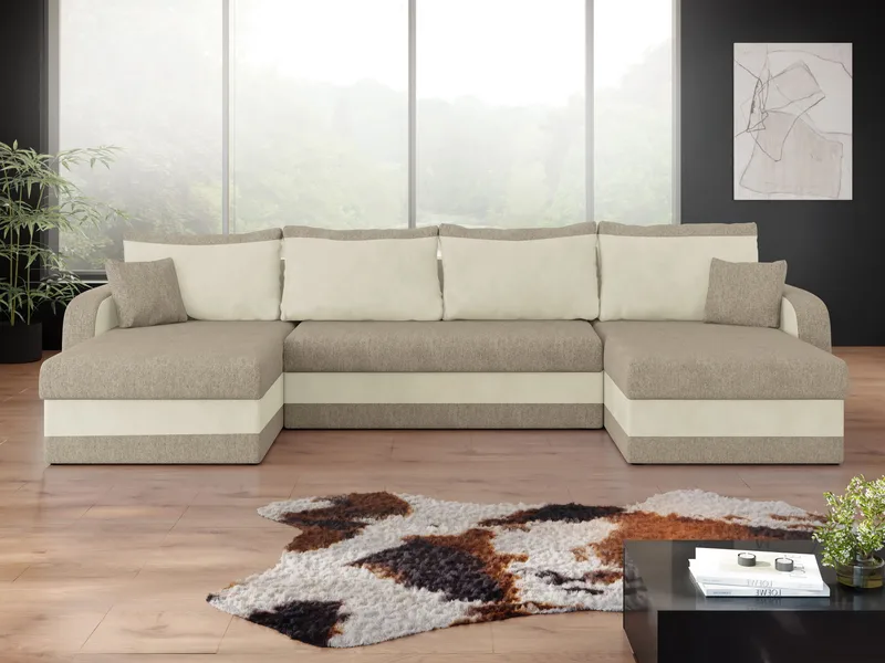 Alvared U-formad 5-sits Bäddsoffa med förvaring - Beige / kräm - Möbler - Vardagsrum - Bäddsoffor - Hörnbäddsoffa
