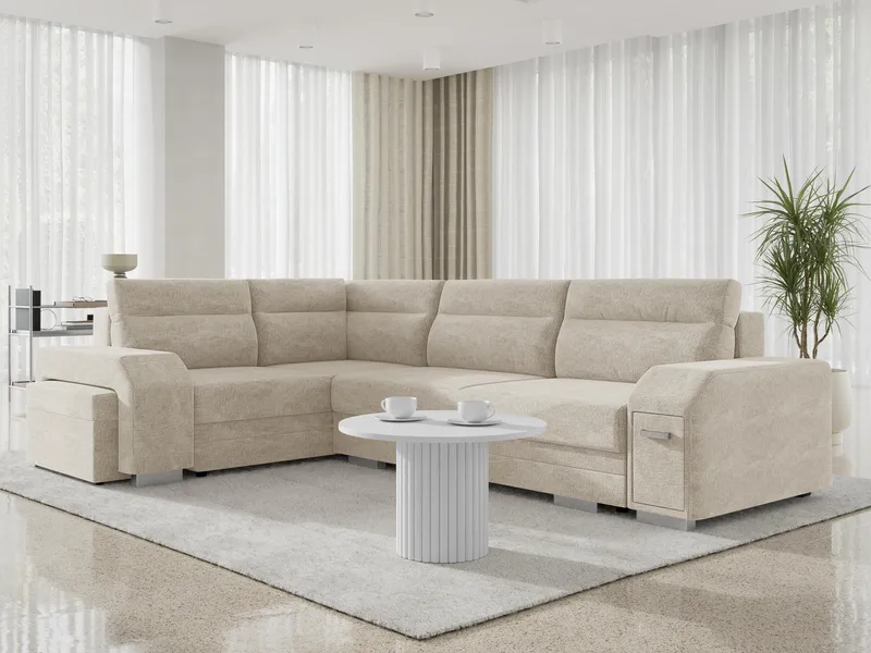 Alvares 4-sits Hörnbäddsoffa med förvaring - Beige - Möbler - Vardagsrum - Bäddsoffor - Hörnbäddsoffa