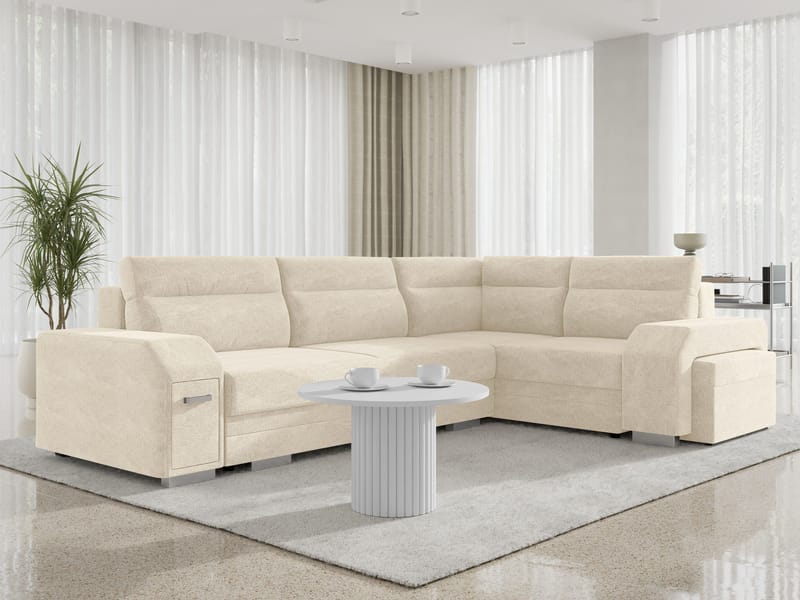 Alvares 4-sits Hörnbäddsoffa med förvaring - Beige - Möbler - Vardagsrum - Bäddsoffor - Hörnbäddsoffa