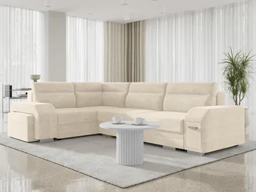 Alvares 4-sits Hörnbäddsoffa med förvaring - Beige - Möbler - Vardagsrum - Bäddsoffor - Hörnbäddsoffa
