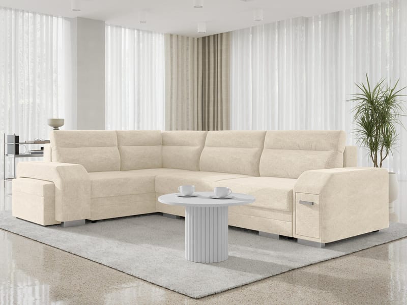 Alvares 4-sits Hörnbäddsoffa med förvaring - Beige - Möbler - Vardagsrum - Bäddsoffor - Hörnbäddsoffa