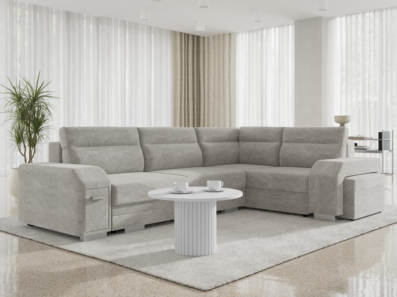 Alvares 4-sits Hörnbäddsoffa med förvaring - Grå - Möbler - Vardagsrum - Bäddsoffor - Hörnbäddsoffa