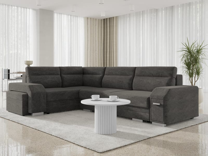 Alvares 4-sits Hörnbäddsoffa med förvaring - Grå - Möbler - Vardagsrum - Bäddsoffor - Hörnb äddsoffa