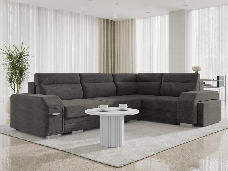 Alvares 4-sits Hörnbäddsoffa med förvaring - Grå - Möbler - Vardagsrum - Bäddsoffor - Hörnb äddsoffa