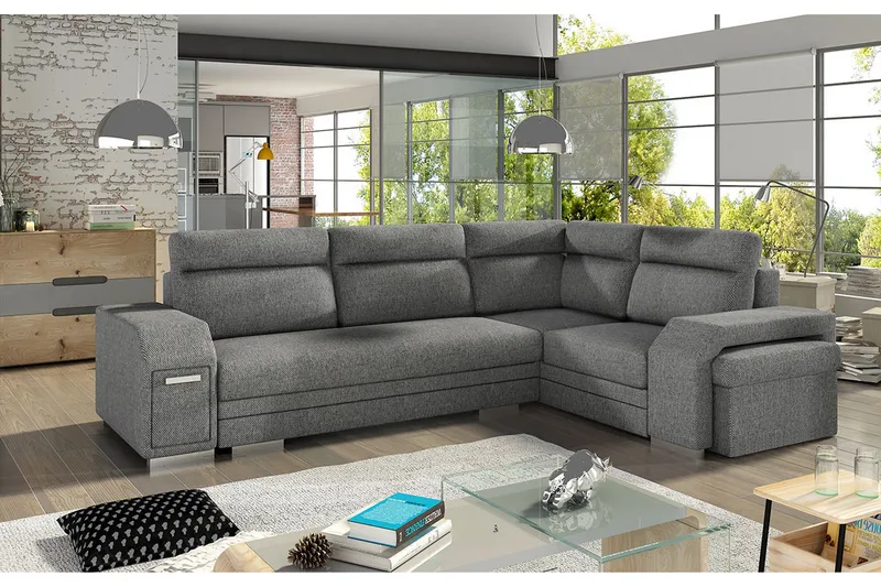 Alvares Hörnbäddsoffa - Grå - Möbler - Vardagsrum - Bäddsoffor - Hörnbäddsoffa