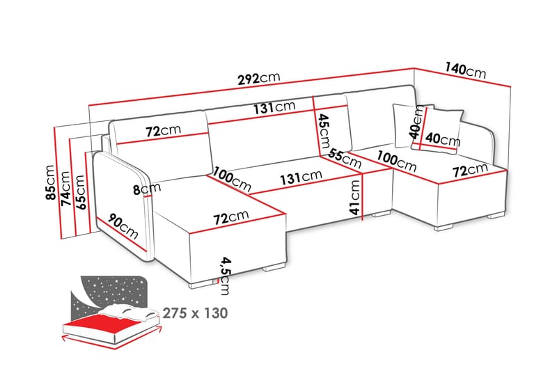 Amelus Bäddsoffa Dubbeldivan 4-sits - Orange - Möbler - Vardagsrum - Bäddsoffor - U bäddsoffa
