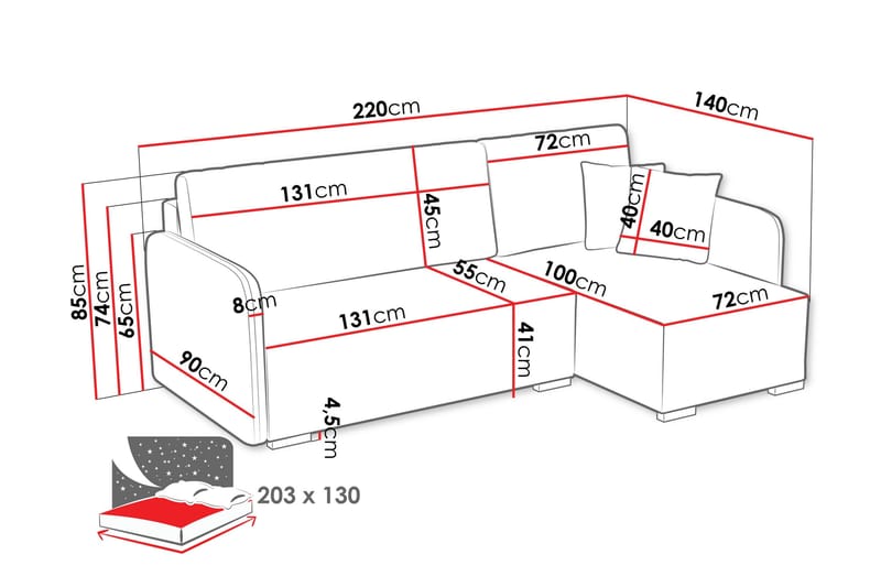 Amelus Bäddsoffa m. Divan 4-sits - Grå - Möbler - Vardagsrum - Bäddsoffor