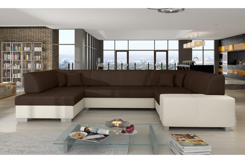 ANNELIESE Hörnbäddsoffa Brun/Beige - Bäddsoffor - Hörnbäddsoffa