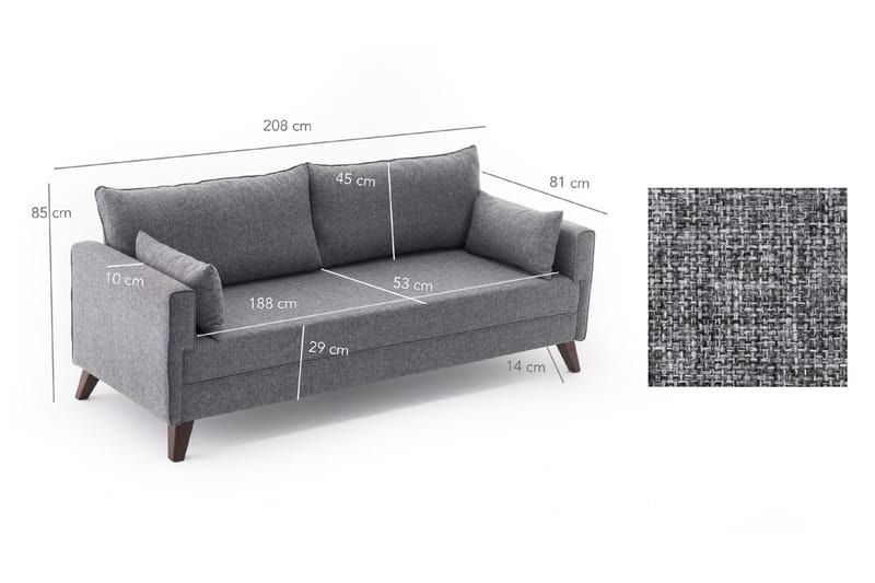 Antigua 3-sits Längsbäddad Bäddsoffa 150x190 cm i Tyg - Grå - Möbler - Vardagsrum - Bäddsoffor
