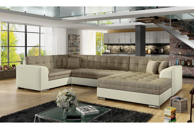 ANTONEZ Bäddsoffa med Dubbeldivan Beige - Möbler - Vardagsrum - Bäddsoffor - U bäddsoffa