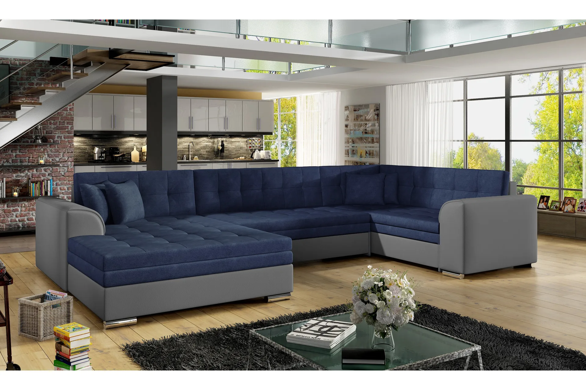 antonez bäddsoffa med dubbeldivan blå/grå -