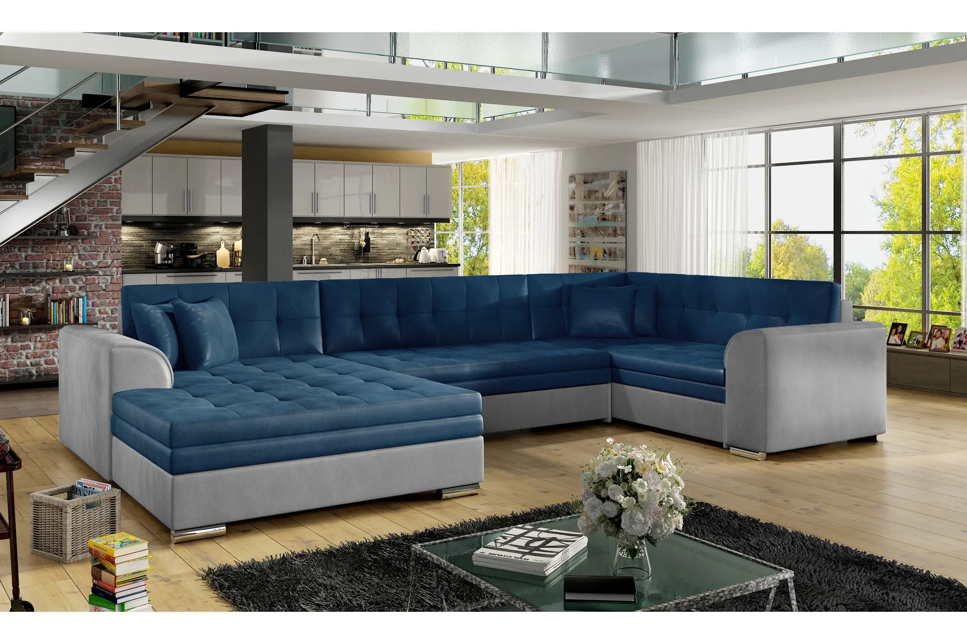 antonez bäddsoffa med dubbeldivan blå/grå -