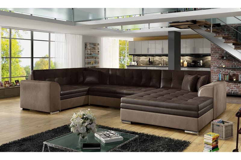 ANTONEZ Bäddsoffa med Dubbeldivan Brun - Möbler - Vardagsrum - Bäddsoffor - U bäddsoffa