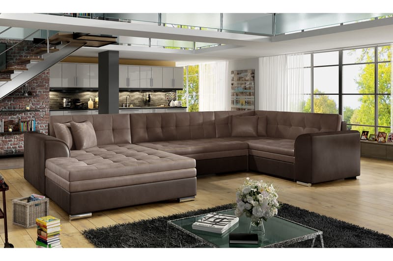 ANTONEZ Bäddsoffa med Dubbeldivan Brun - Möbler - Vardagsrum - Bäddsoffor - U bäddsoffa