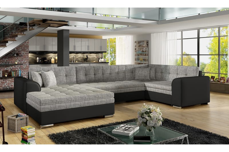 ANTONEZ Bäddsoffa med Dubbeldivan Grå/Svart - U bäddsoffa - Bäddsoffor