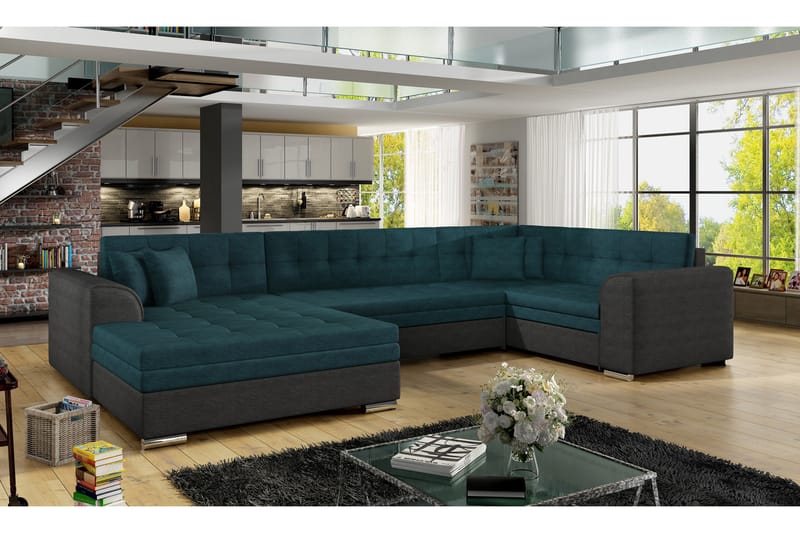 ANTONEZ Bäddsoffa med Dubbeldivan Grön/Grå - Möbler - Vardagsrum - Bäddsoffor - U bäddsoffa