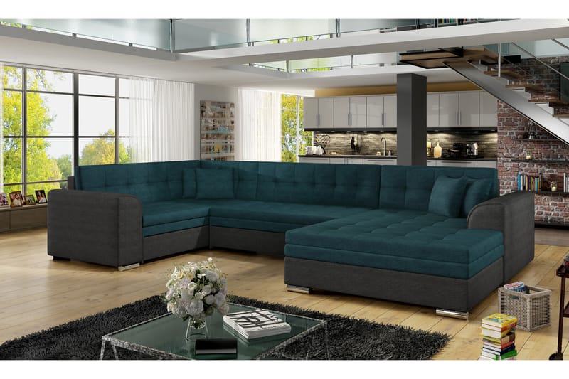 ANTONEZ Bäddsoffa med Dubbeldivan Grön/Grå - Möbler - Vardagsrum - Bäddsoffor - U bäddsoffa