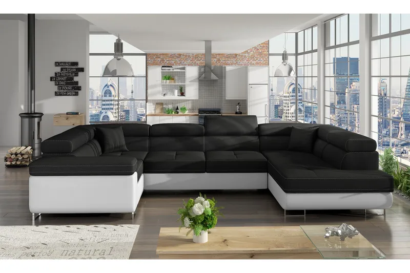 ARANZAZU Hörnbäddsoffa Svart/Vit