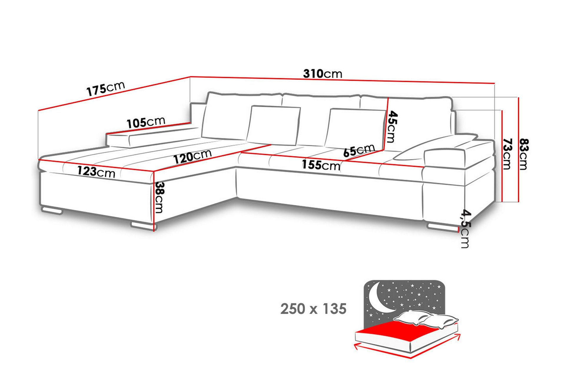 ARETHA Bäddsoffa m. Divan 3-sits L-formad - Rosa - Möbler - Vardagsrum - Bäddsoffor
