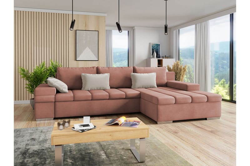 ARETHA Bäddsoffa m. Divan 3-sits L-formad - Rosa - Möbler - Vardagsrum - Bäddsoffor