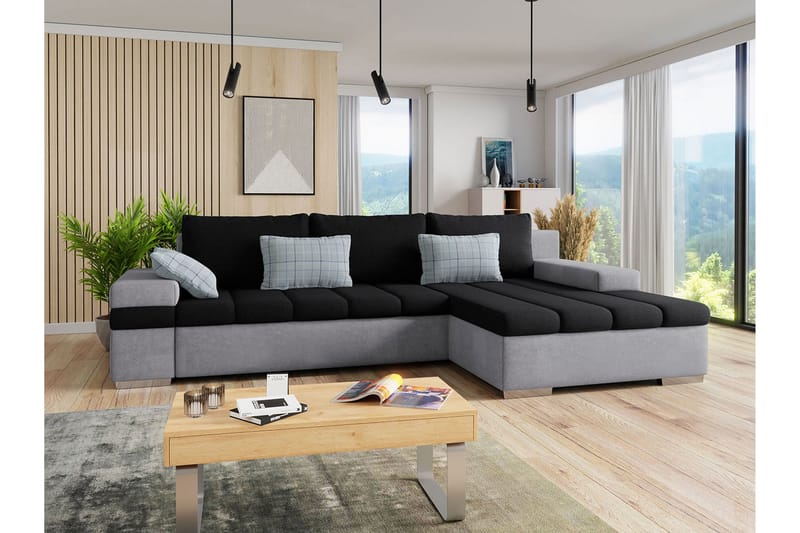 ARETHA Bäddsoffa m. Divan 3-sits L-formad - Svart/Grå - Möbler - Vardagsrum - Bäddsoffor