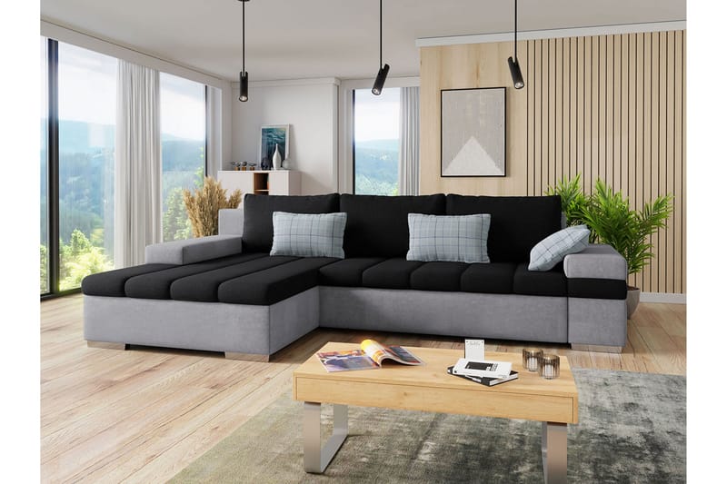 ARETHA Bäddsoffa m. Divan 3-sits L-formad - Svart/Grå - Möbler - Vardagsrum - Bäddsoffor