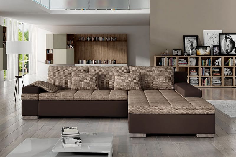ARETHA Bäddsoffa med Divan Höger Beige/Brun - Beige/Brun - Möbler - Vardagsrum - Bäddsoffor