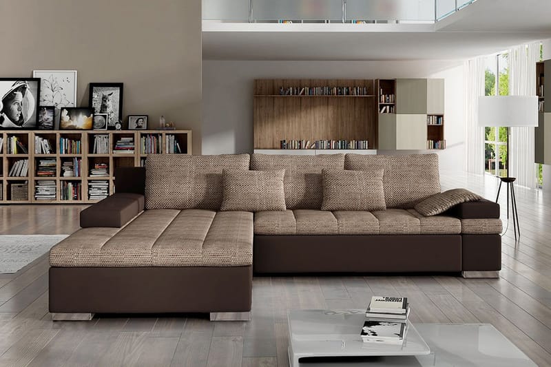 ARETHA Bäddsoffa med Divan Vänster Beige/Brun - Beige/Brun - Möbler - Vardagsrum - Bäddsoffor