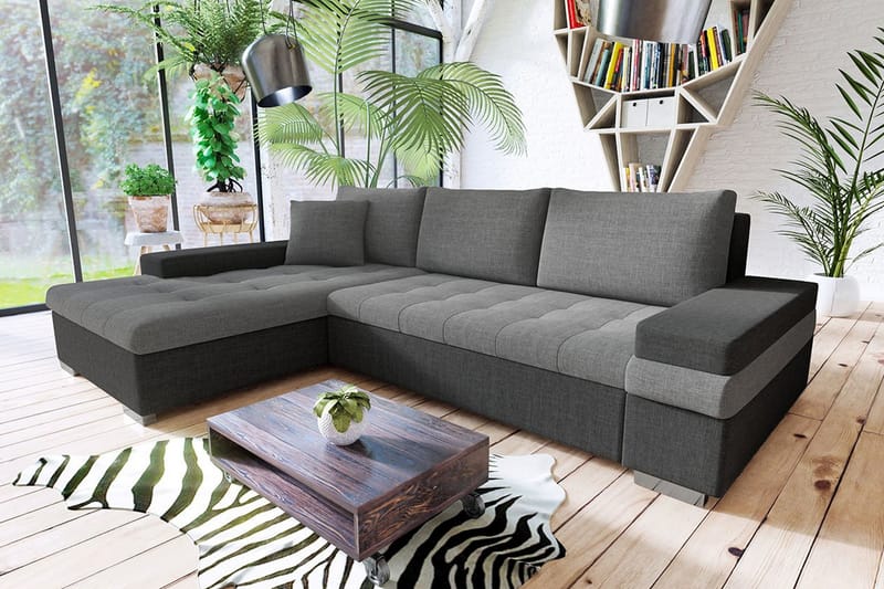 ARETHA Divanbäddsoffa 274x182x83 cm - Grå - Möbler - Vardagsrum - Bäddsoffor