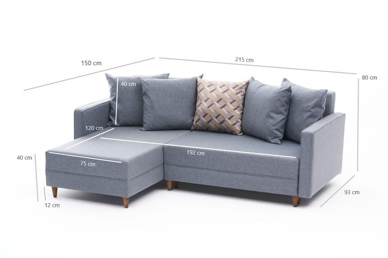 ARRAIDA Bäddsoffa m. Divan 4-sits 192x135 Blå - Möbler - Vardagsrum - Bäddsoffor