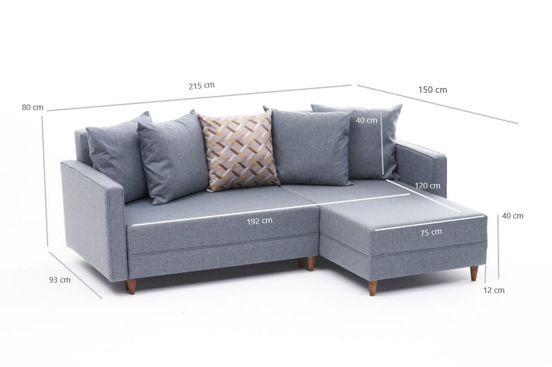 ARRAIDA Bäddsoffa m. Divan 4-sits 192x135 Blå - Bäddsoffor - Bäddsoffa divan