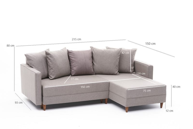 ARRAIDA Bäddsoffa m. Divan 4-sits 192x135 Cream - Möbler - Vardagsrum - Bäddsoffor