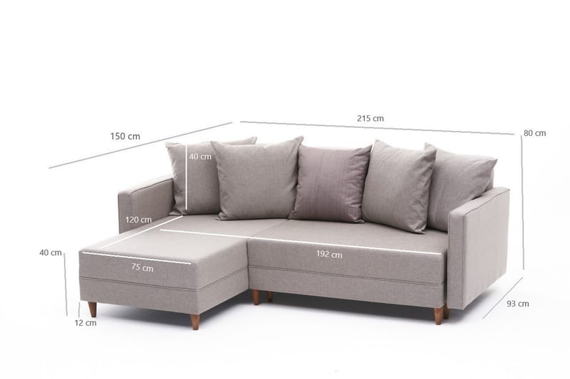 ARRAIDA Bäddsoffa m. Divan 4-sits 192x135 Cream - Möbler - Vardagsrum - Bäddsoffor