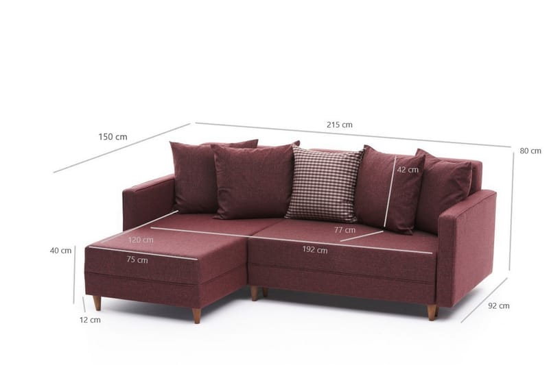 ARRAIDA Bäddsoffa m. Divan 4-sits 192x135 Röd - Möbler - Vardagsrum - Bäddsoffor