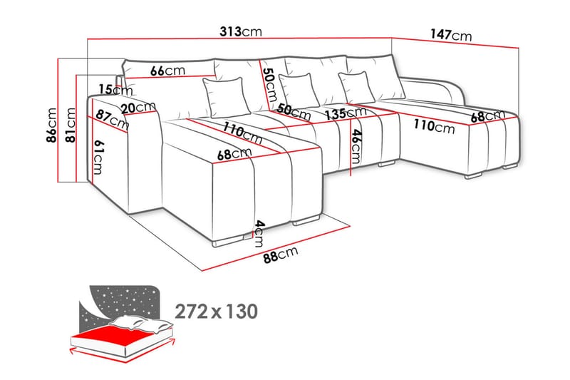 ASTARIZE 8-sits Bäddsoffa Vänster - Beige - Möbler - Vardagsrum - Bäddsoffor - U bäddsoffa