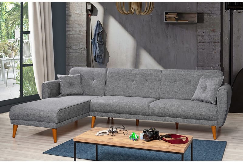AUCHENCAIRN Bäddsoffa med Divan Vänster Grå - Möbler - Vardagsrum - Bäddsoffor