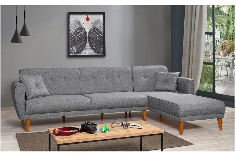 AUCHENCAIRN Bäddsoffa med Divan Vänster Grå - Möbler - Vardagsrum - Bäddsoffor