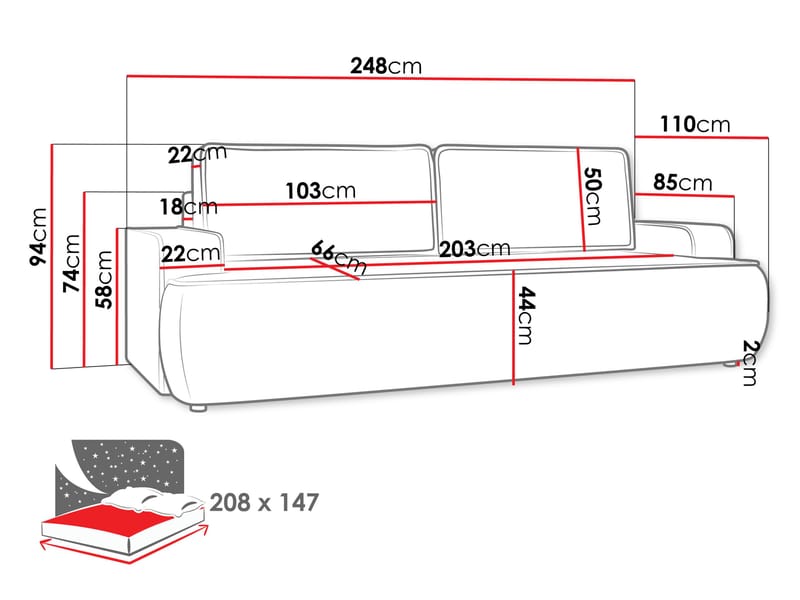 Avignon Bäddsoffa 3-sits - Grå - Möbler - Vardagsrum - Bäddsoffor