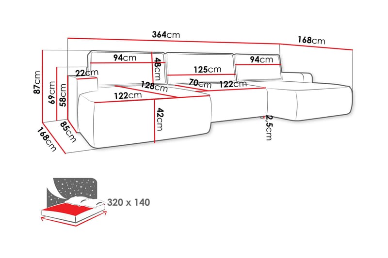 Avignon Bäddsoffa Dubbeldivan 5-sits - Grå - Möbler - Vardagsrum - Bäddsoffor - U bäddsoffa